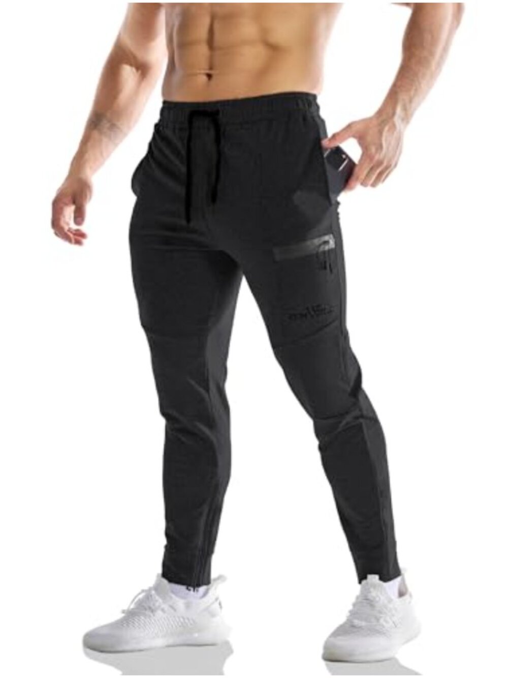 Men's Zip Pocket Jogger Sweatpants Adjustable Waist Tapered Workout Gym Pants
